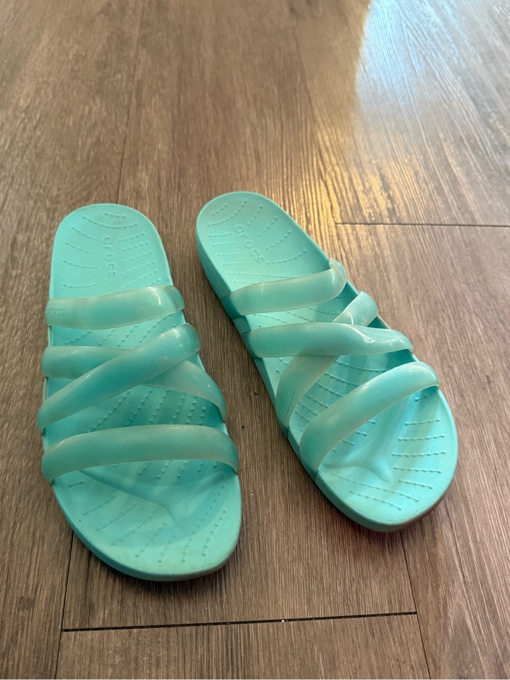 CROCS Women’s Strappy Slide Sandals in Aqua Teal